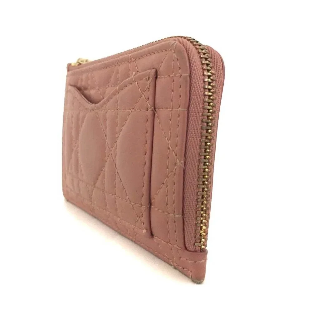 Christian Dior Cannage Leather Coin Purse Wallet Pink/4BB0782